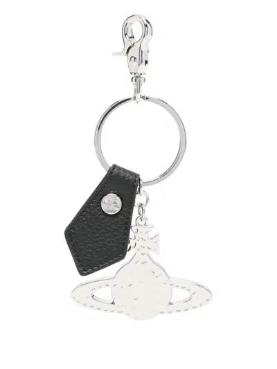 Vivienne Westwood Orb-plaque Leather Keyring In Metallic