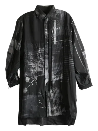 Y's Abstract-print Shirt Mini Dress In Black