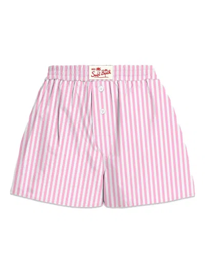 Mc2 Saint Barth Striped Button-fastening Shorts In Pink