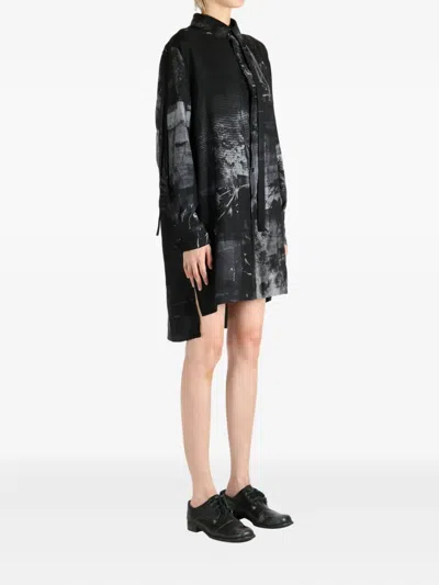 Y's Abstract-print Shirt Mini Dress In Black