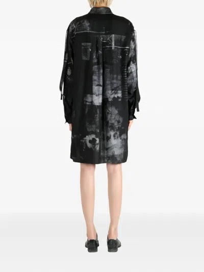 Y's Abstract-print Shirt Mini Dress In Black