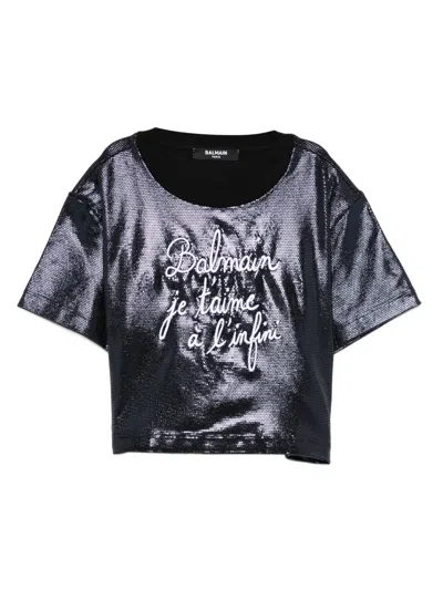 Balmain Metallic-finish Embroidered T-shirt In Metallic