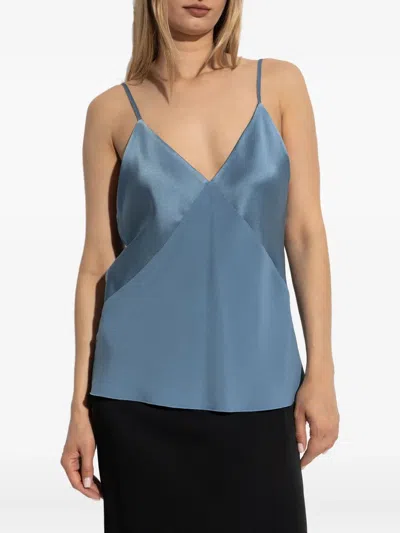 Forte Forte Satin-panelled Top In Blue