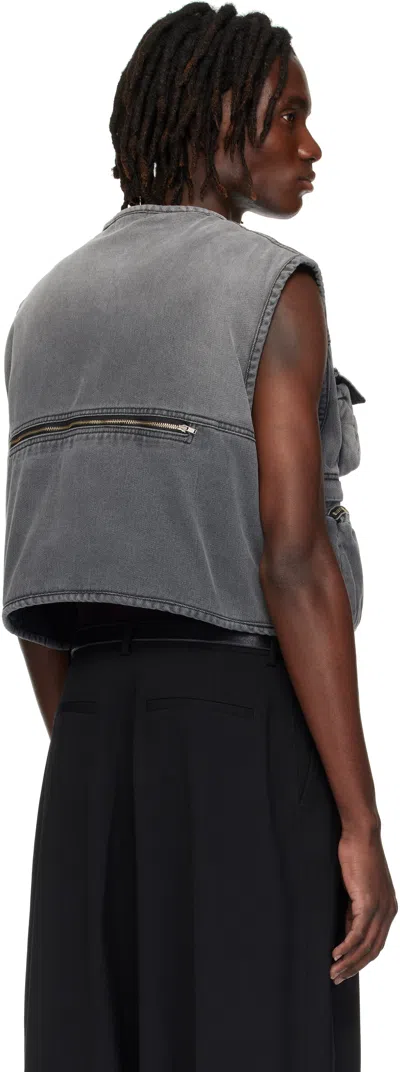 Lu'u Dan Gray Wadded Denim Cargo Vest In Gray