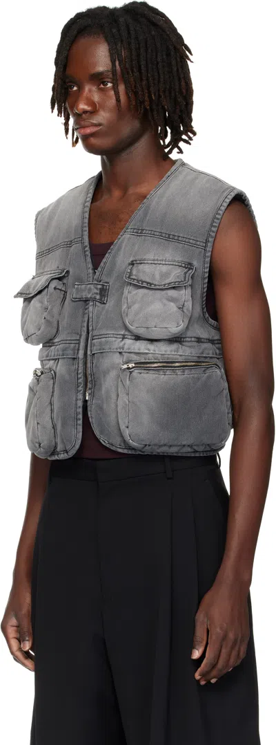 Lu'u Dan Gray Wadded Denim Cargo Vest In Gray