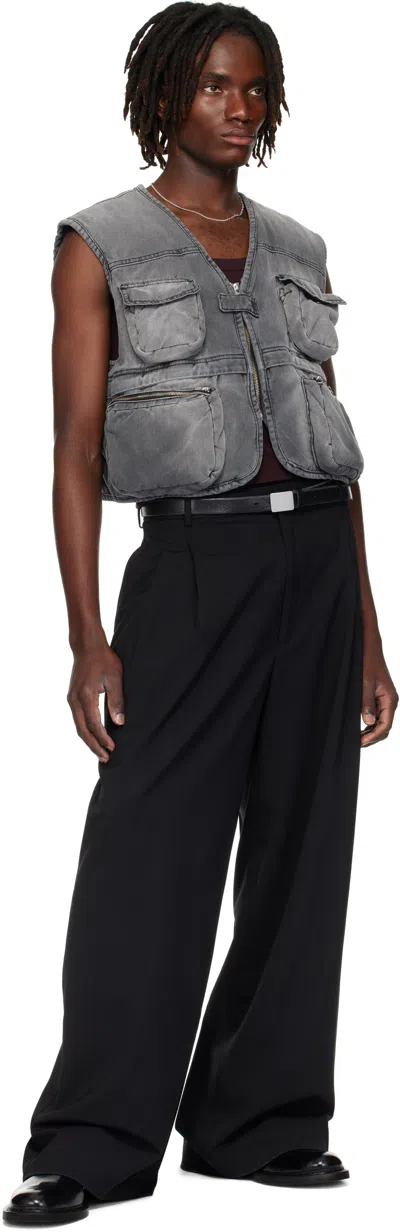 Lu'u Dan Gray Wadded Denim Cargo Vest In Gray