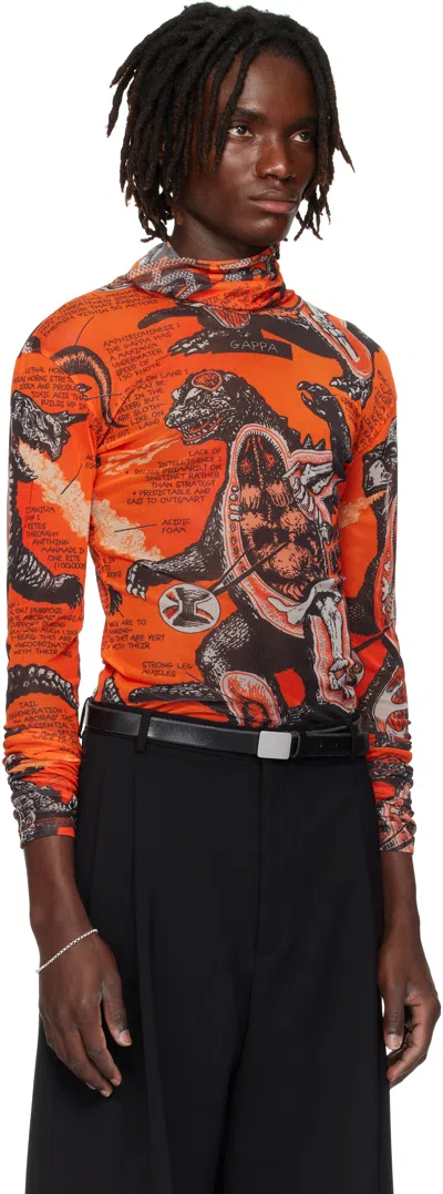 Lu'u Dan Orange & Black Masked Mesh Turtleneck In Orange