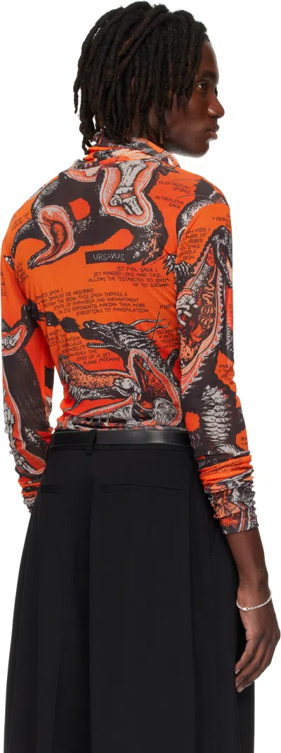 Lu'u Dan Orange & Black Masked Mesh Turtleneck In Orange