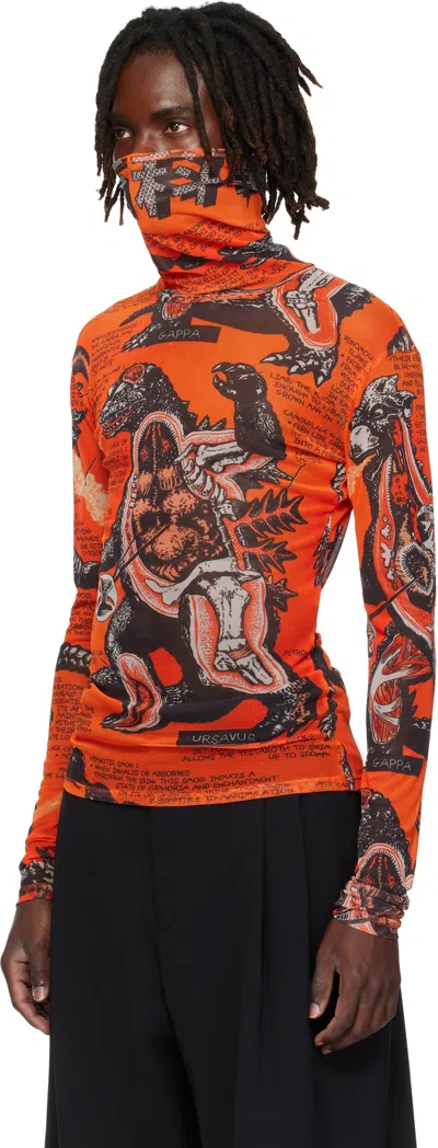 Lu'u Dan Orange & Black Masked Mesh Turtleneck In Orange