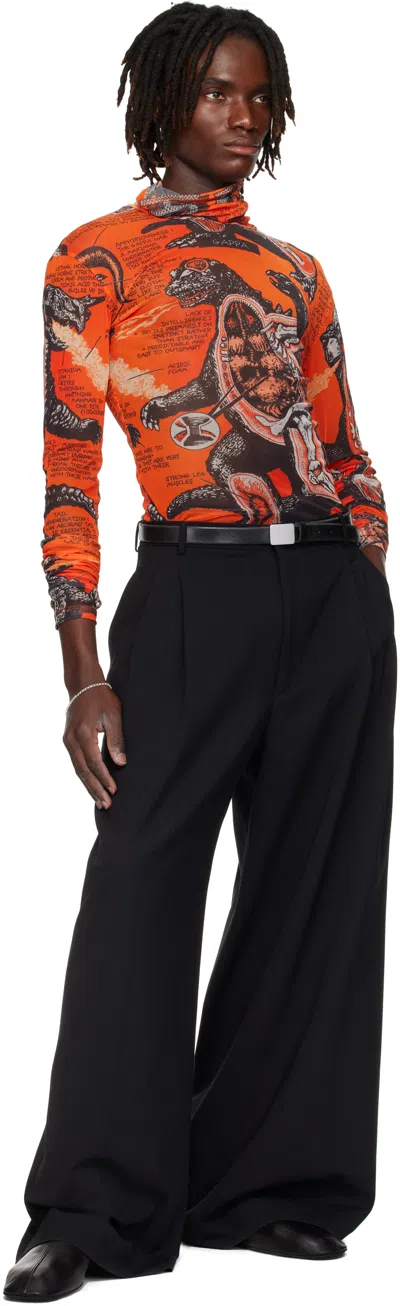 Lu'u Dan Orange & Black Masked Mesh Turtleneck In Orange