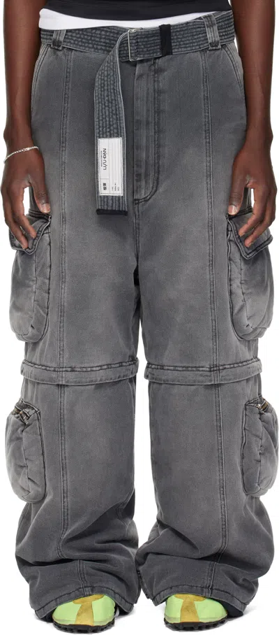 Lu'u Dan Gray Wadded Denim Cargo Pants In Gray
