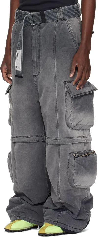 Lu'u Dan Gray Wadded Denim Cargo Pants In Gray