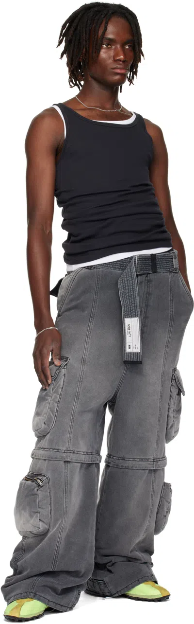 Lu'u Dan Gray Wadded Denim Cargo Pants In Gray