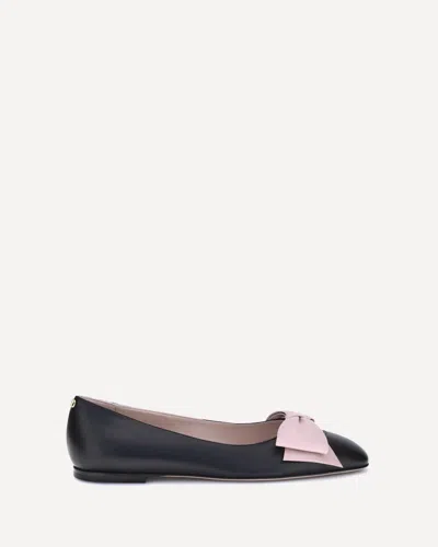 Valentino Round Toe Ballerina Shoes With Bow Detail In Black