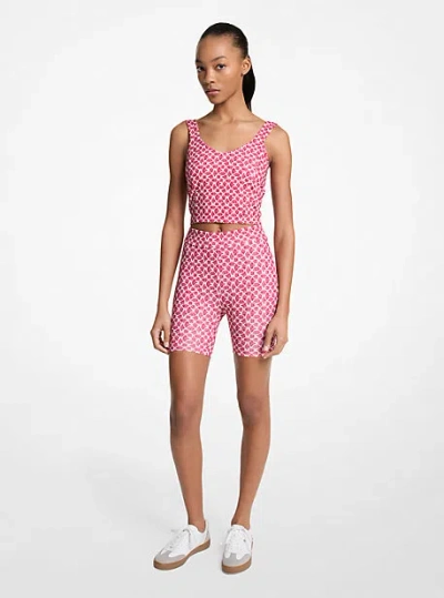 Michael Kors Logo Print Stretch Knit Cropped Tank Top