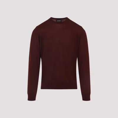 Giorgio Armani Crew Neck Wool Sweater In Burgundy
