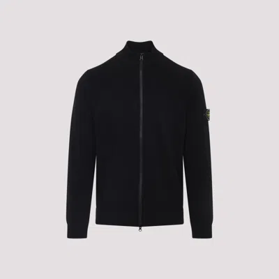 Stone Island Sweater Wool Blend Standing Collar In Black