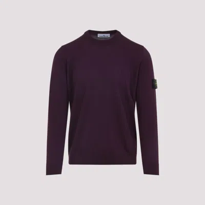 Stone Island Crew Neck Wool Sweater With Ribbed Texture In Red