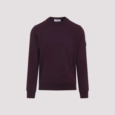 Stone Island Crew Neck Wool Sweater With Ribbed Texture In Burgundy