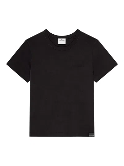 Courrèges Embroidered Black T-shirt With Minimalist Design In Black