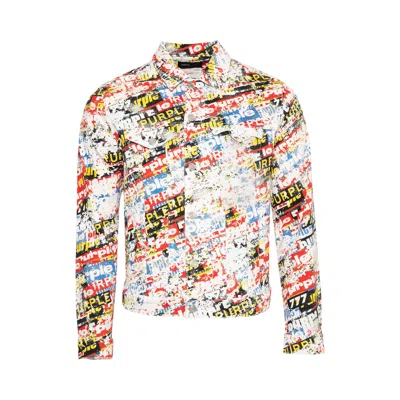 Pre-owned Purple Brand Stickers Trucker Jacket 'all Over Print' | Multi-color | Men's Size S
