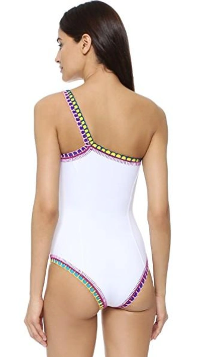 Shop Kiini Yaz One Shoulder Maillot In White/multi