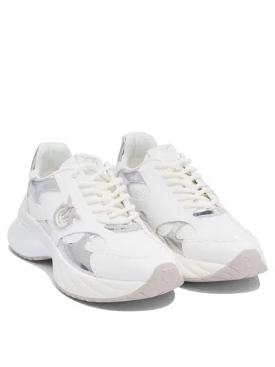 Pinko Ariel 15 White Sneakers With Mirror Panels And Logo Patch On The Tongue In Tech Fabric Woman In White
