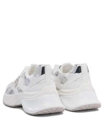 Pinko Ariel 15 White Sneakers With Mirror Panels And Logo Patch On The Tongue In Tech Fabric Woman In White