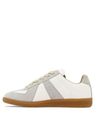 Maison Margiela Women Replica Low-top Leather Sneakers With Suede Inserts In White
