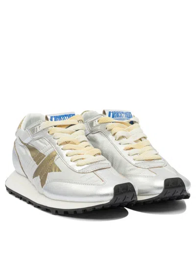 Golden Goose Running Marathon Sneakers In Silver Leather And Fabric In Metallic