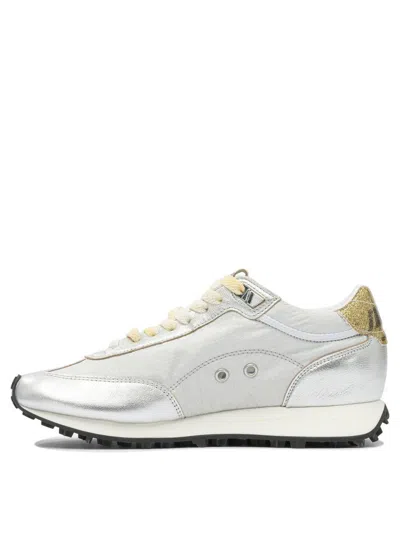 Golden Goose Running Marathon Sneakers In Silver Leather And Fabric In Metallic