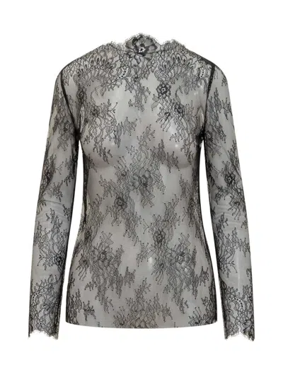 Alberta Ferretti Floral Pattern Lace Ls T-shirt In Gray