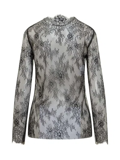 Alberta Ferretti Floral Pattern Lace Ls T-shirt In Gray