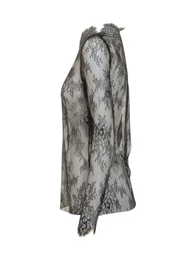 Alberta Ferretti Floral Pattern Lace Ls T-shirt In Gray
