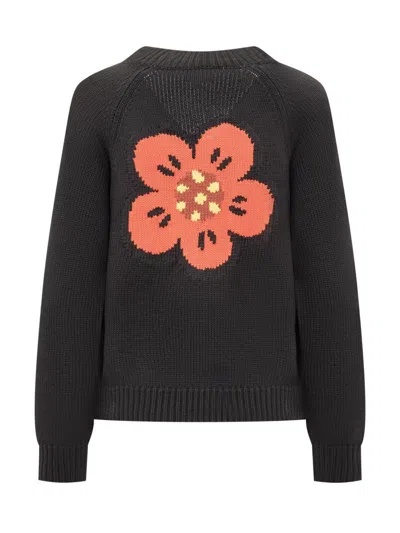 Kenzo Boke Flower Logo-embroidered Button Cardigan In Gray
