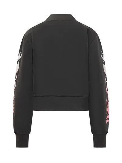 Palm Angels Flames Fitted Crew In Black