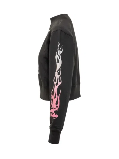 Palm Angels Flames Fitted Crew In Black