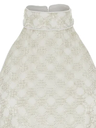Rotate Birger Christensen Cream Mini Dress With All-over Sequins And Halter Neck In White