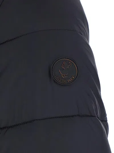 Save The Duck Lysa Black Long Down Jacket With Logo Detail In Shiny Fabric Woman