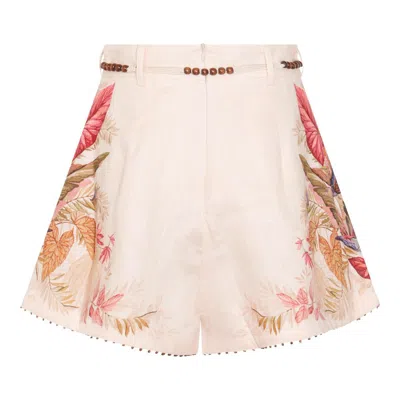 Zimmermann Ascension Belted Bead-embellished Floral-print Linen Shorts