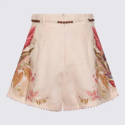 Zimmermann Ascension Belted Bead-embellished Floral-print Linen Shorts