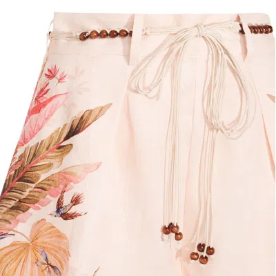 Zimmermann Ascension Belted Bead-embellished Floral-print Linen Shorts