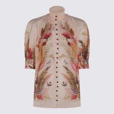 Zimmermann Ascension Embellished Shirred Floral-print Ramie Blouse