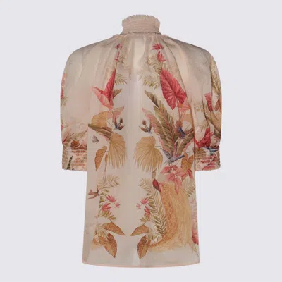 Zimmermann Ascension Embellished Shirred Floral-print Ramie Blouse