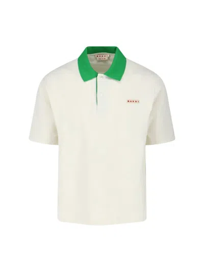 Marni Cotton Blend Polo Shirt With Contrasting Collar In White