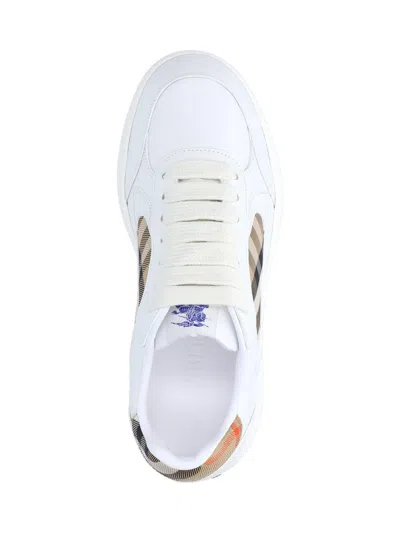 Burberry Men Low-top Leather Sneakers With Check Inserts In White