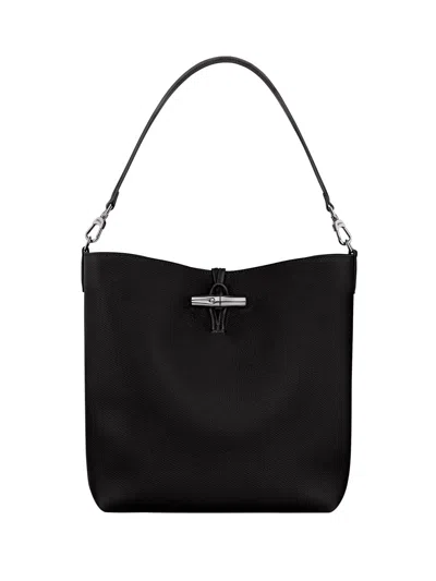 Longchamp Medium Le Roseau Leather Hobo Bag In Black