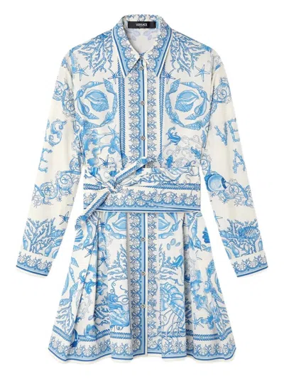 Versace Underwater Barocco Long Sleeve Cotton Poplin Shirtdress
