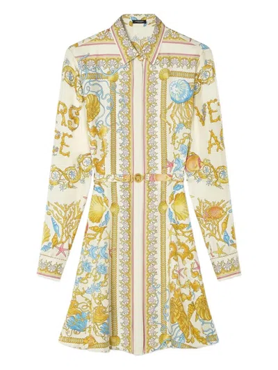 Versace Underwater Barocco Silk Midi Shirt Dress