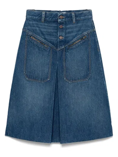 Chloé Denim Knee-length Skirt With Front Box Pleat